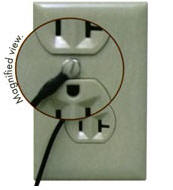 esd matting: cable attached to AC electrical face plate cover